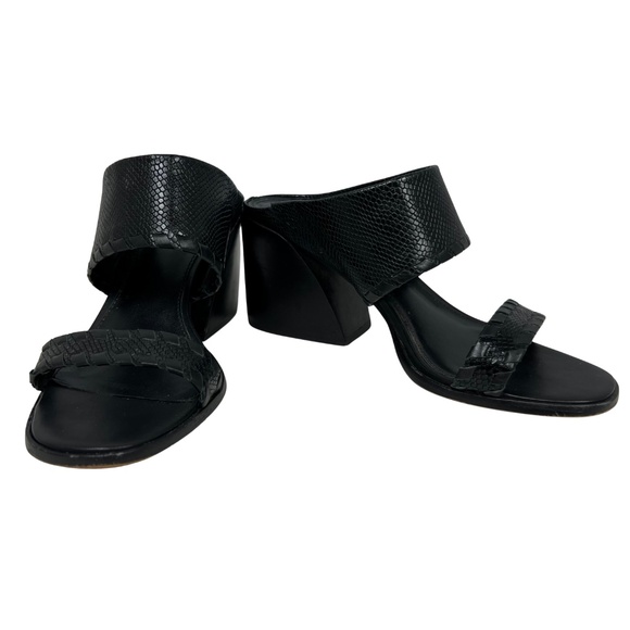 Vince Camuto Black Leather Snake Skin Kafinny Sandal Stacked Block Heel Size 7M - Picture 2 of 11